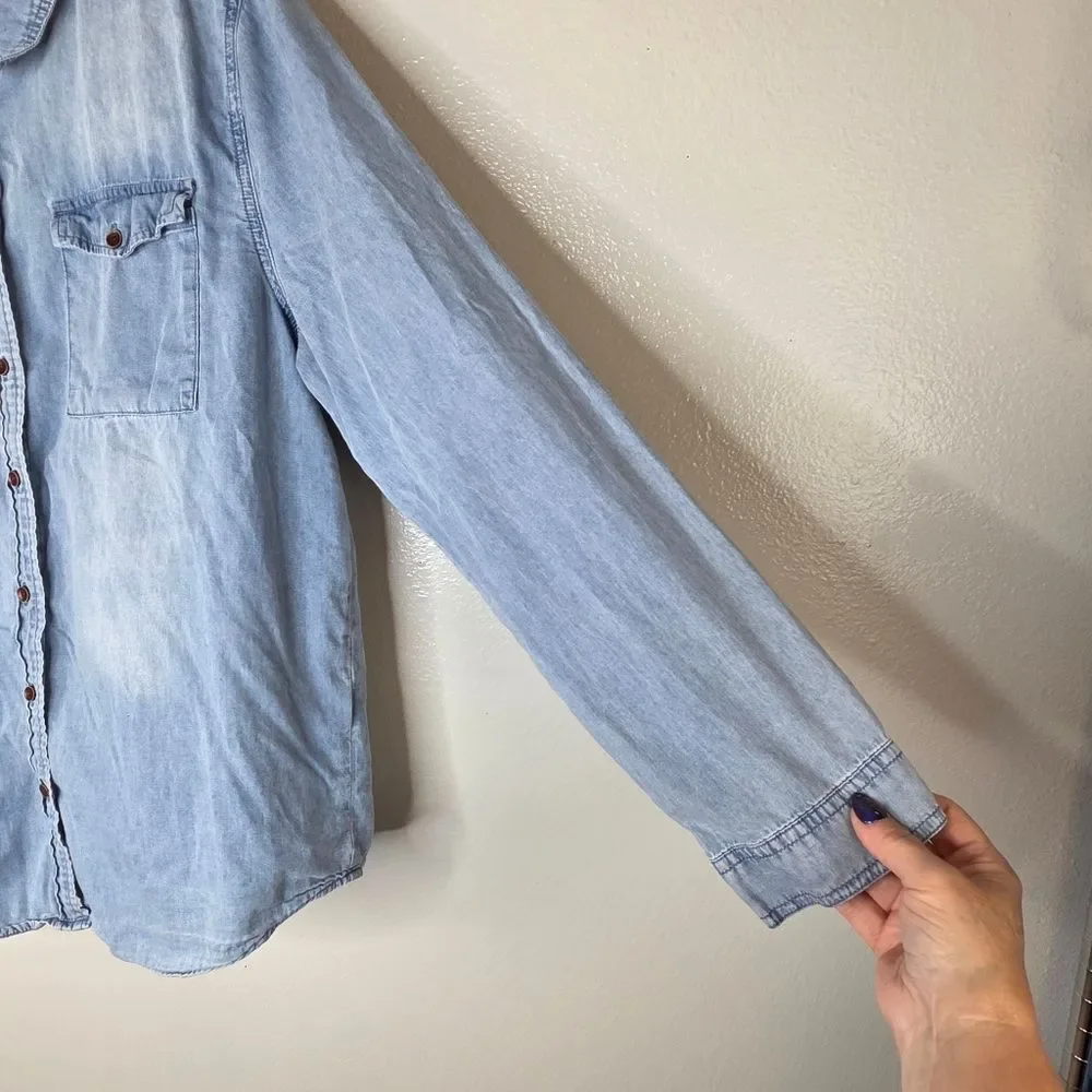 Boneyard Threadz Blue Chambray Button Up Shirt Friday The 13th Graphic XL